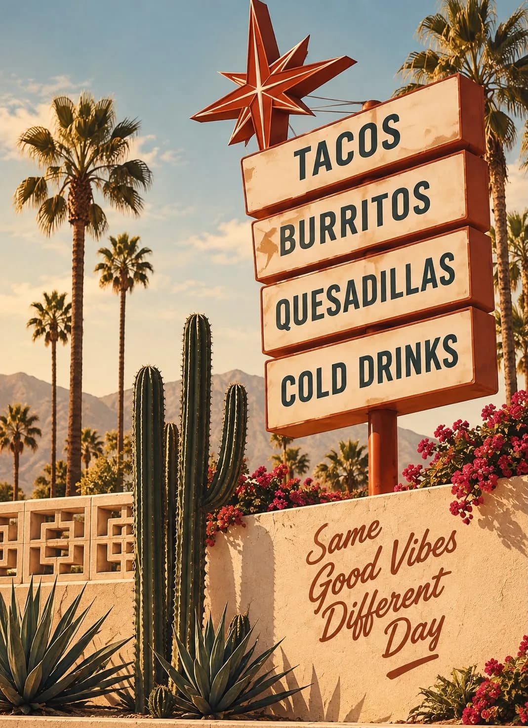 Tacos, burritos, quesadillas, cold drinks